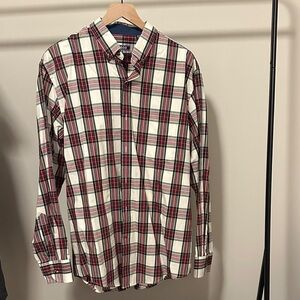 Izod Men's Red and White Checkered Shirt